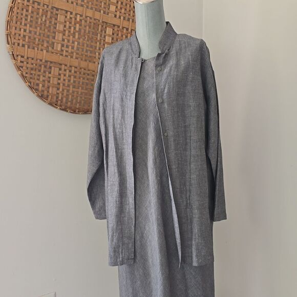 Elleen Fisher | Linen Gray Dress and Jacket Set - Picture 2 of 10
